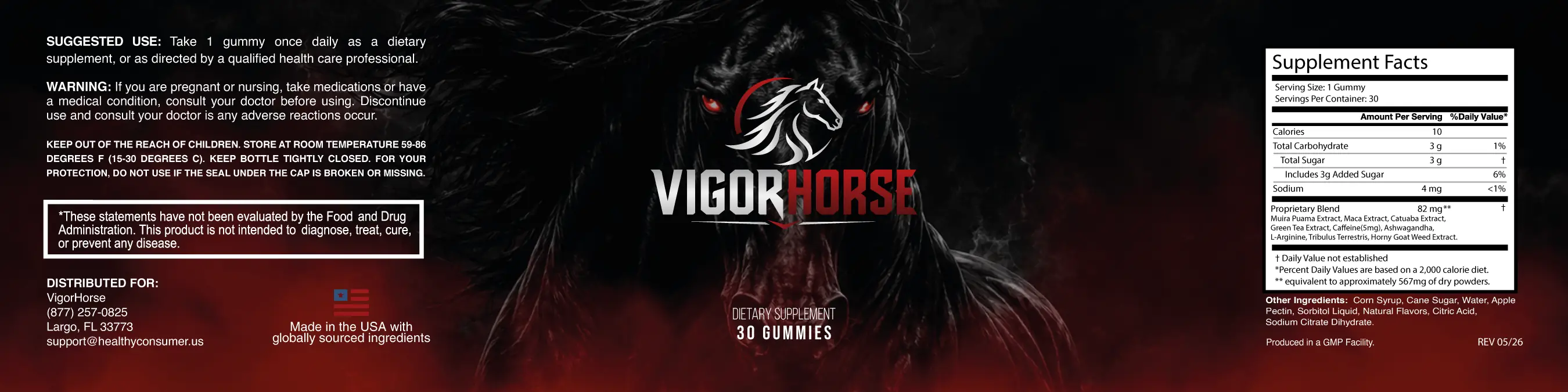 VigorHorse Supplement Facts label